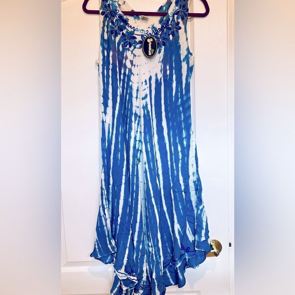 SHORELINE Summer Shift Dress Women Multiple Sizes Blue Tie-Dye Sleeveless NEW - Picture 7 of 12